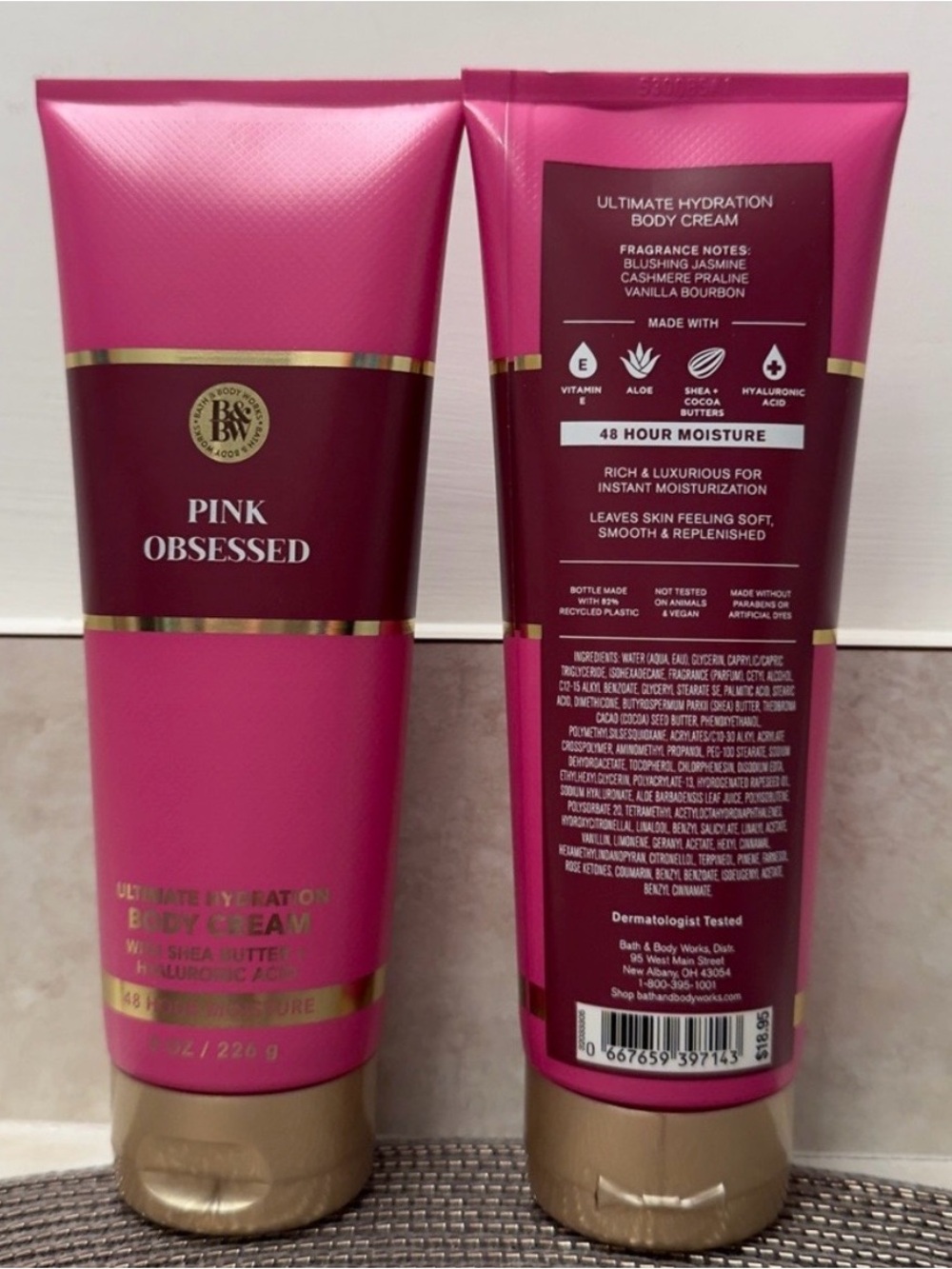 NWT Bath & Body Works Pink Obsessed Ultimate Hydration Body Cream Set of 2 - Picture 2 of 2